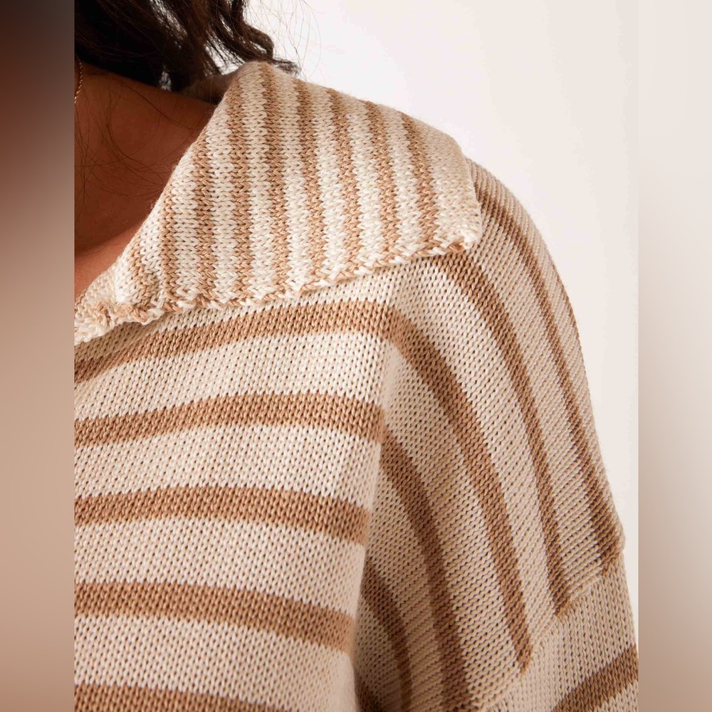 Breton camel Polo Sweater Striped V-Neck Sweater - Picture 3 of 8